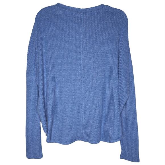 Out From Under Urban Outfitters Blue Tie Front V-Neck Long Sleeve Thermal Shirt - Picture 3 of 5